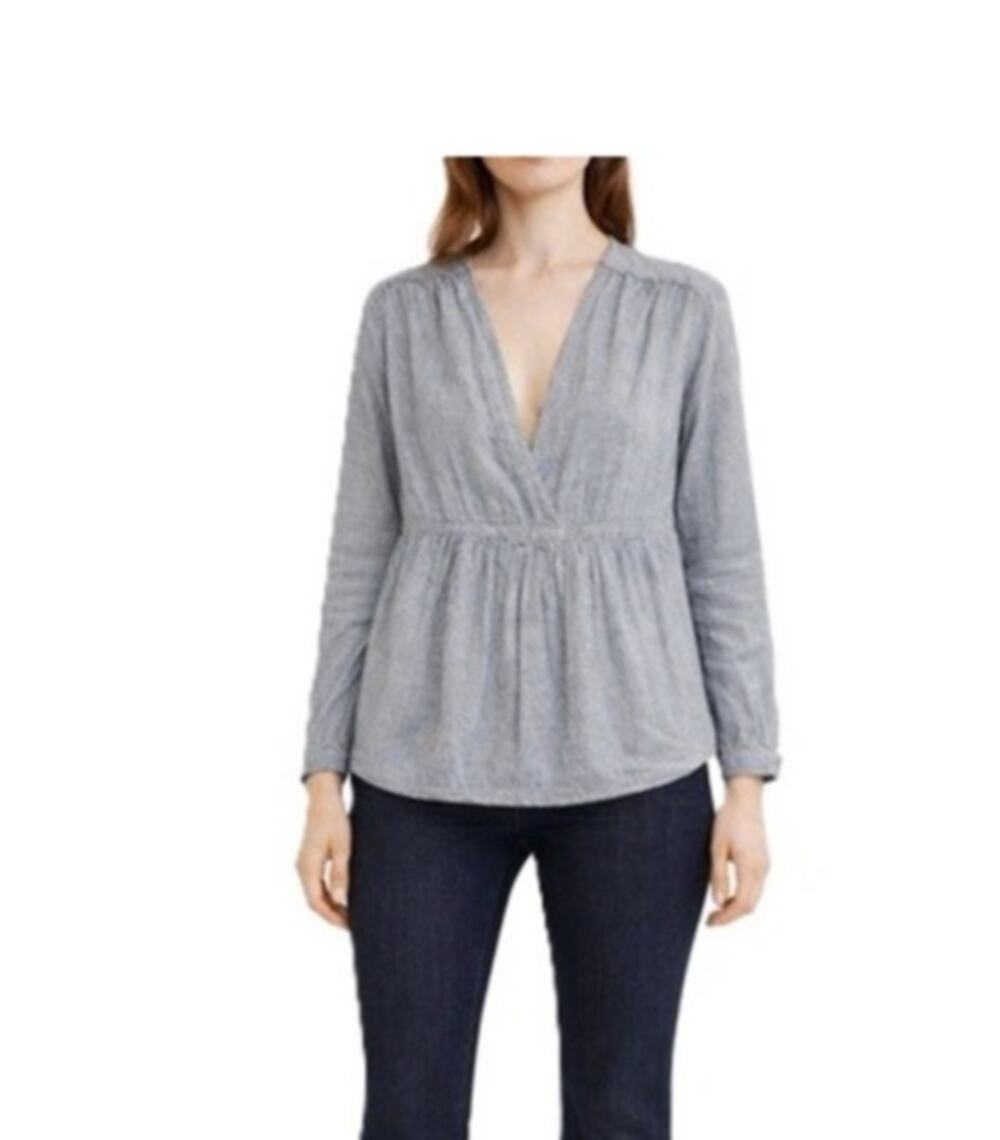 Free People Top Womens Size S Blue White Cotton Relaxed Pullover Boho Peplum